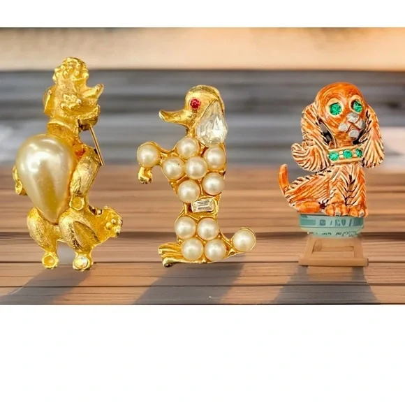 Vintage Dog Brooches Lot Gerry’s Pearl & Gems Jelly Belly Poodle Cocker Spaniel - Picture 5 of 8